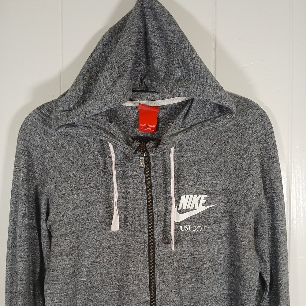 Nike Jacket Gym Vintage Full Zip Hoodie Womens XS Gray Heather Just Do It 726057